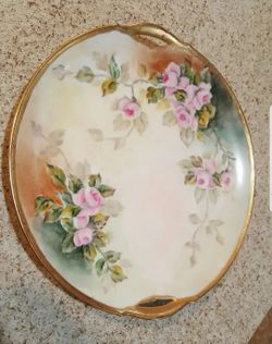 antique KPM hand painted plate with handle