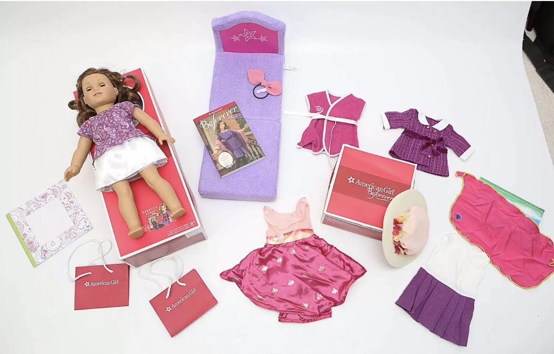 AMERICAN GIRL BEFOREVER DOLL REBECCA W/ BOOK BED OUTFITS PREOWNED 18" W/ BOX