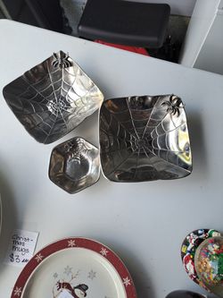 Halloween pewter like bowls with spider decoration