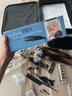Academy Pro Professional Hair Extension Kit + Iron & Supplies – Never Used