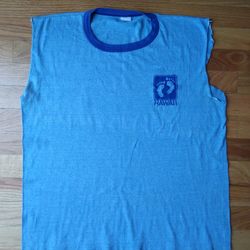 Vintage 1970's Hang Ten Light Blue Cut Muscle T-Shirt Size Adult Medium Small