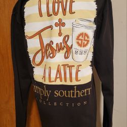 Simply Southern I Love Jesus A Latte Long Sleeve Shirt Women's Size Small