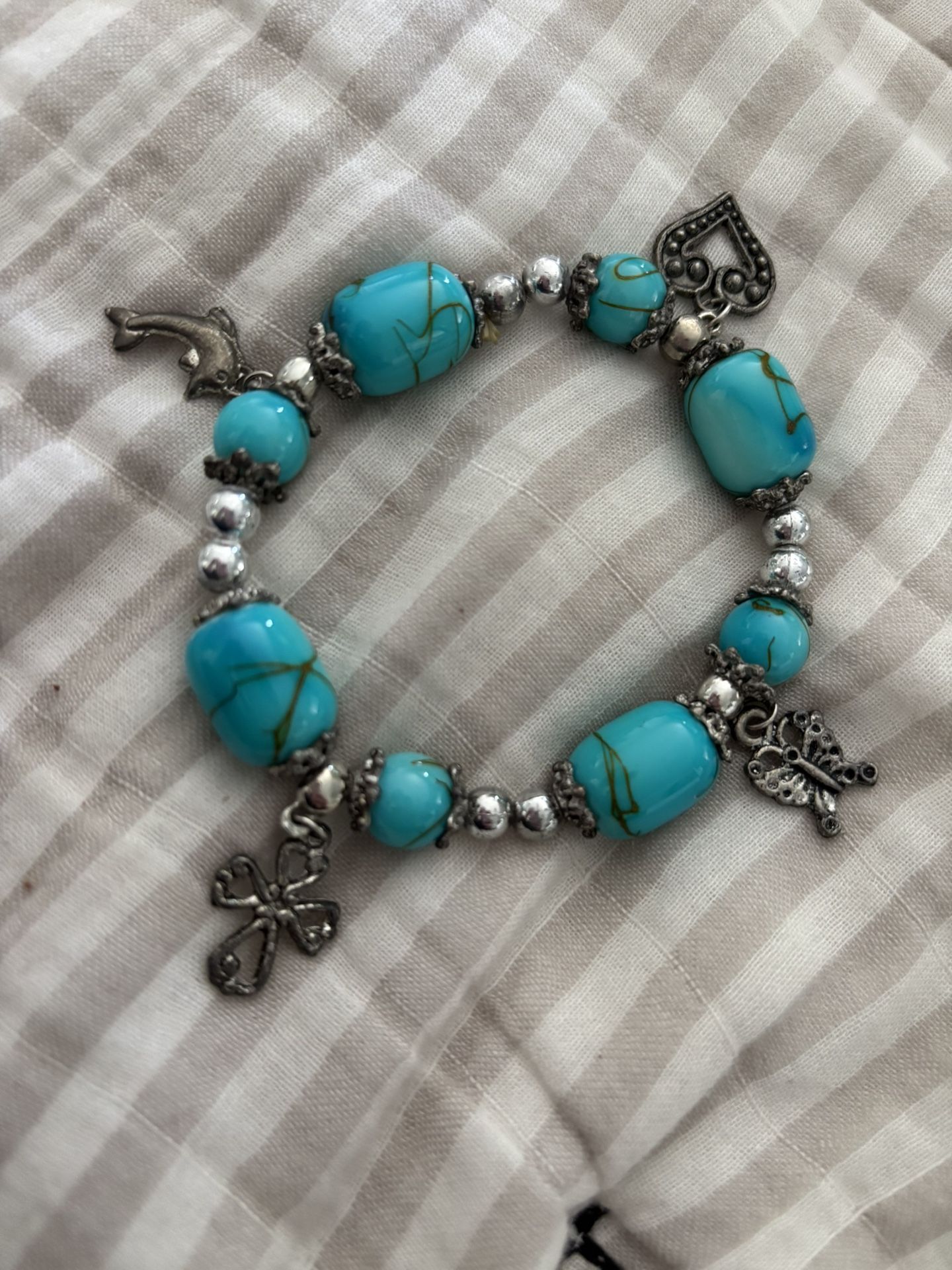 Turquoise Stone Bracelet With Cross Charms
