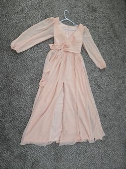 Blush Chiffon Dress with V-Neck and Slit (Never Before Used)