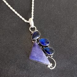 Sterling silver lapis and simulated blue sapphire 20" rope chain necklace new 