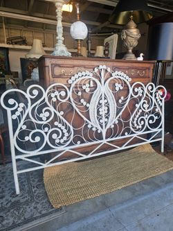 Vintage Coastal Fiddlehead Rattan King Headboard