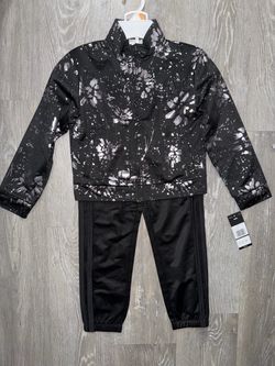 Kids Black Floral Track Suit Set adidas