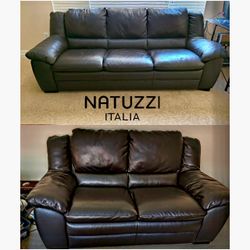 Brown Italian Leather Sofa & Loveseat Set - Natuzzi Editions 450