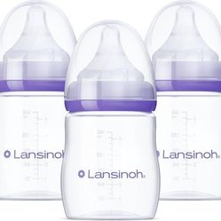 Lansinoh Anti-Colic Baby Bottles for Breastfeeding Babies, 5 Ounces, 3 Count