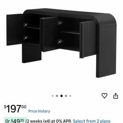 VilroCaz Stripe Shape Wood Sideboard Console Table with 4 Doors and Adjustable Shelf, Modern Accent Buffet Serving Storage Cabinet for Entryway Living