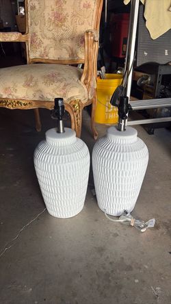 2 ceramic lamps with harps no shades