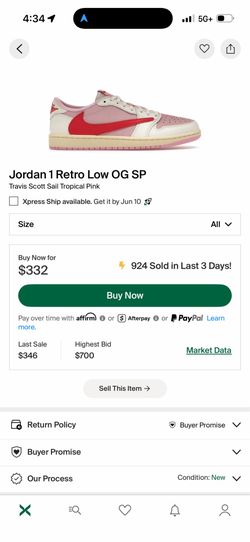 Jordan 1 Low Travis Scott Tropical pink Sz 11