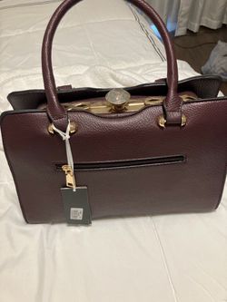 Burgundy Structured Handbag with Gold Hardware