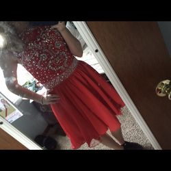 Red Beaded Short Homecoming Formal Dress