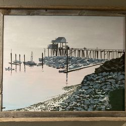 Framed Oil Painting- Harbor Scene