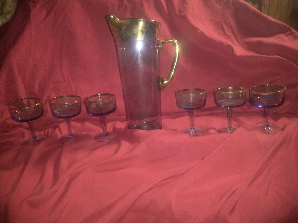 Antique pitcher and 6 glasses