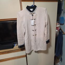ST. JOHN Gold Button Cardigan Size 2 USA Made Pink Black & Ivory Valentine's Day