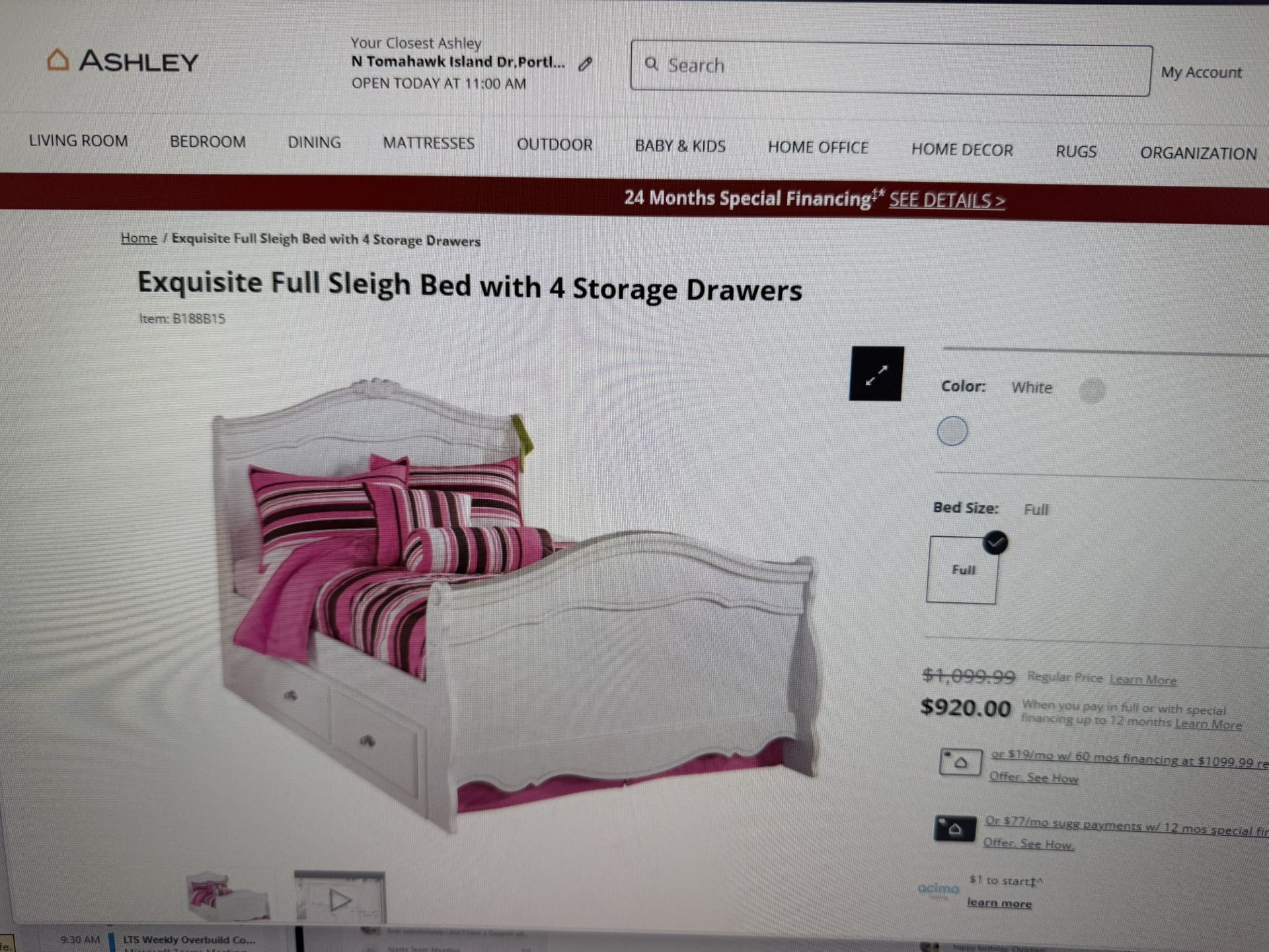 Ashley Furniture Sleigh Bed With 2 Drawers, Dresser, And Nightstand