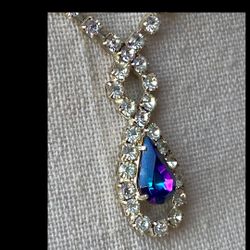 Vintage Jewelry Stunning Purple Crystal Necklace & Gift Earring Set Statement