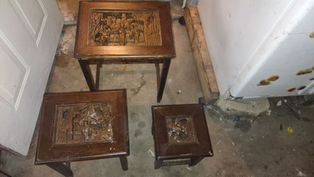 Antique Hand Carved Chinese Nesting Tables.