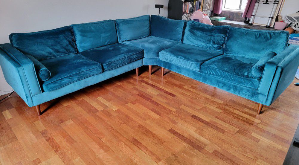 103" Teal Corner Sectional Couch