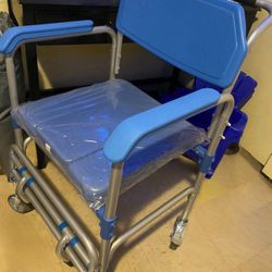 Rolling Shower And Toilet Commode With Alloy Wheels