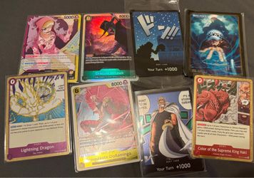 One piece cards lot over 60 cards with multiple holos and fruit box