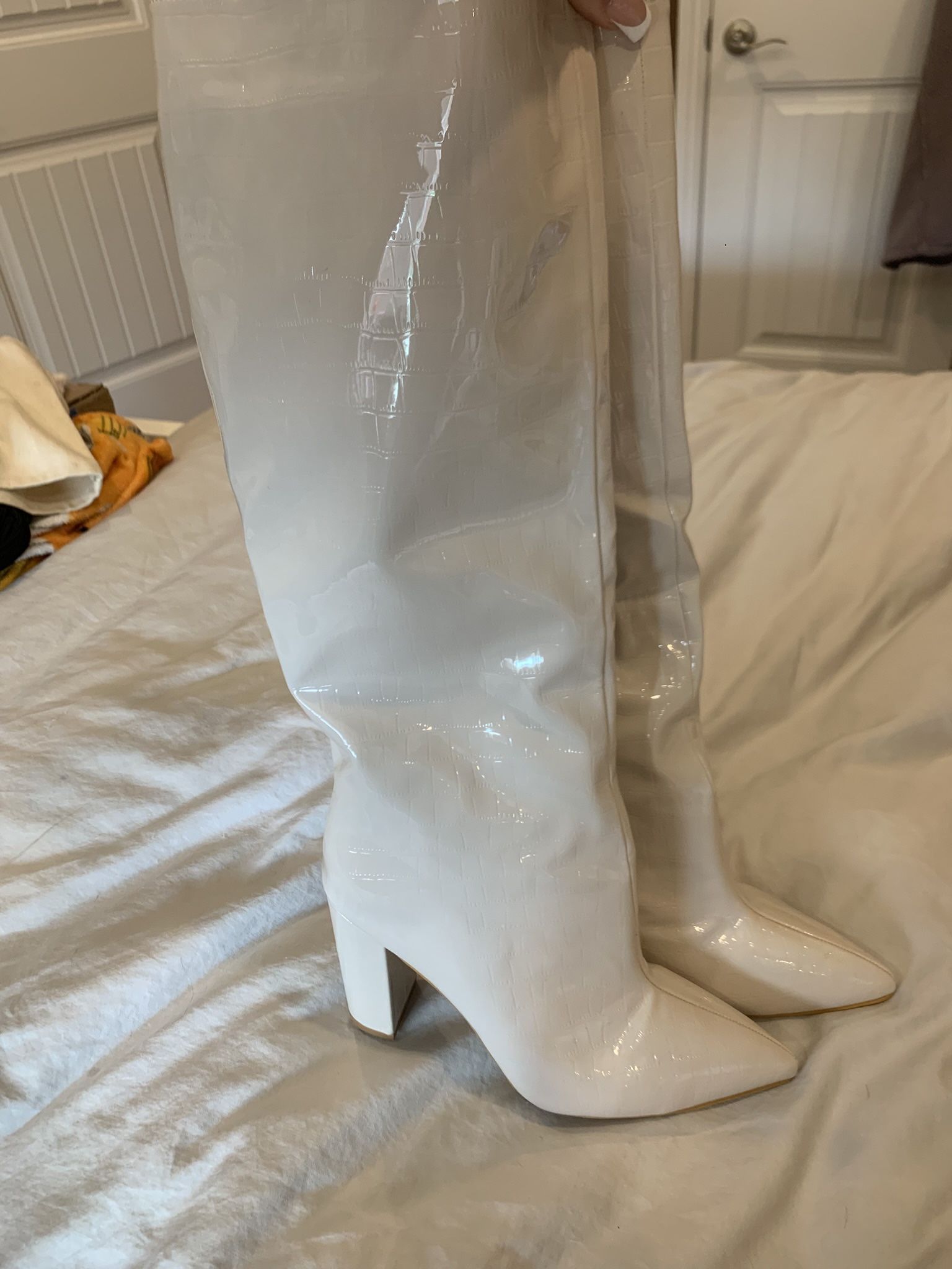 Faux Patent Leather Knee-High Boot