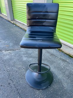 Modern Black Faux Leather Swivel Bar Stool - Adjustable Height