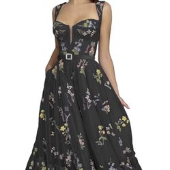 Black Floral Midi Maxi Tea Length Formal Party Homecoming Wedding Dress