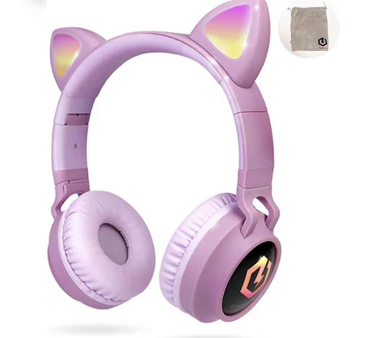 Kids Cat Ear Headphones, Bluetooth 5.3 Wireless, LED Lights, Safe Volume Limit, Micro SD/TF, for iPad, Tablet, Travel (Pink