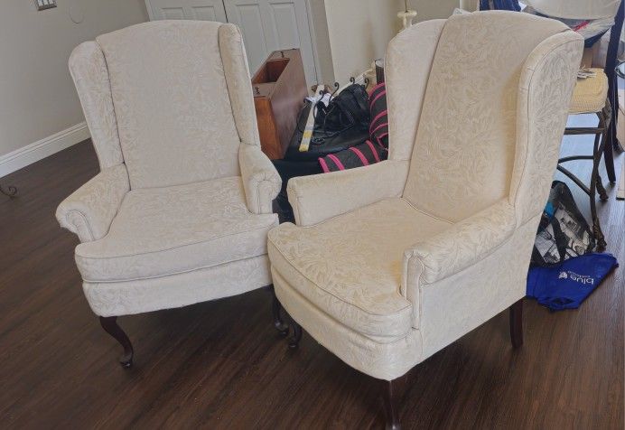 Wingback Chair & Ottoman Set - Ivory