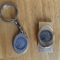 $55 1935 Buffalo Head Nickel Keychain & Money Clip Set