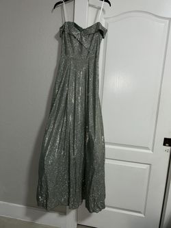 Ball Gown Silver Glitter With Tulle Underneath 