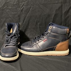 Men’s Levi’s high top shoes, never used navy blue and brown leather size 10