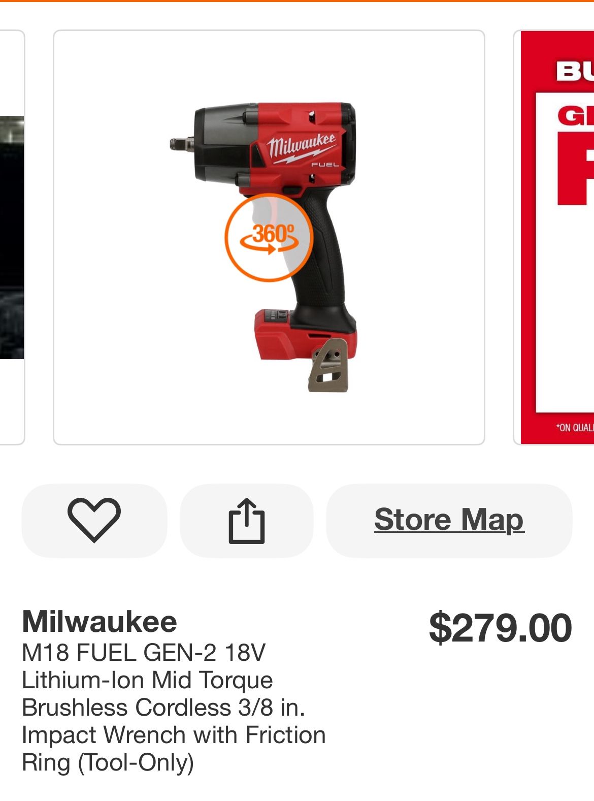 Milwaukee M18 FUEL GEN-2 18V Lithium-Ion Mid Torque Brushless Cordless 3/8 in. Impact Wrench with Friction Ring (Tool-Only)