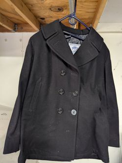 Black Wool Double-Breasted Peacoat