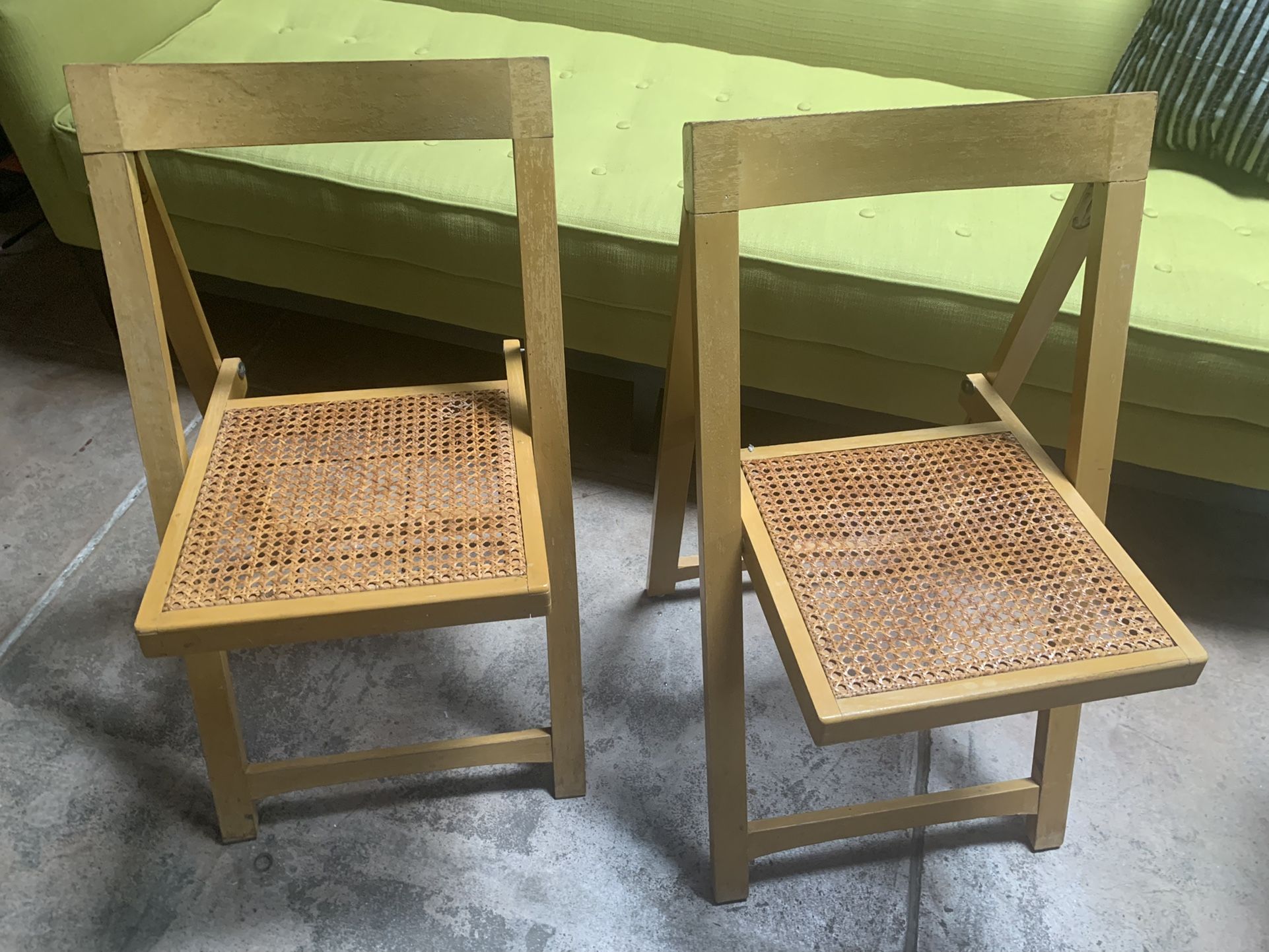 Mid 20th Century Wood and Cane Folding Chairs After Aldo Jacober for Alberto Bazzani - Set of 2