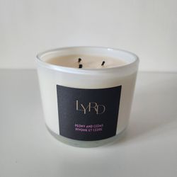 Avon brand Lyrd 3 Wick Candle 11 oz Peony And Cedar