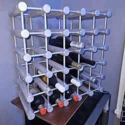 25 Bottle Wooden Modular Wine Rack-Metalic Silver