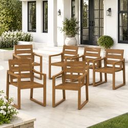 HDPS Outdoor Dining Chairs Set of 6, 350 LBS, Patio Dining Chairs with Armrest, All Weather Outdoor Kitchen Chairs with Square Frame Legs for Outdoor