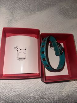 Coach XS Teal Leather Dog Collar with Silver Hardware