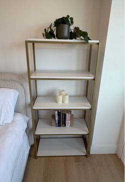 White Bookshelf with Brushed Metal Trim