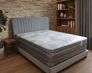 New queen bed frame + mattress + box spring + delivery