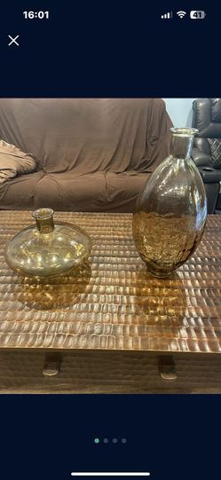2 Amber Glass Decorative Vases