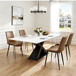 Set of 4 - Brown PU Leather Dining Chairs w/ Black Metal Legs [NEW] [CHAIRS ONLY / TABLE NOT INCLUDED] 