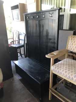 Black Hall Tree with storage Bench and 5 posts