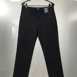 George Men Pants Black Chino Straight Leg Relaxed Fit Classic Office Career