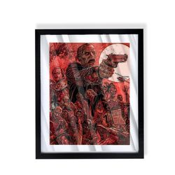 custom art piece of the 1985 zombie horror film day of the dead on black frame