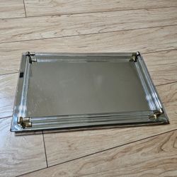 Vintage Art Deco Vanity Tray Mirror Lucite Rods Beauty Makeup Perfume Glamour **HAS FLAWS 9"x14"